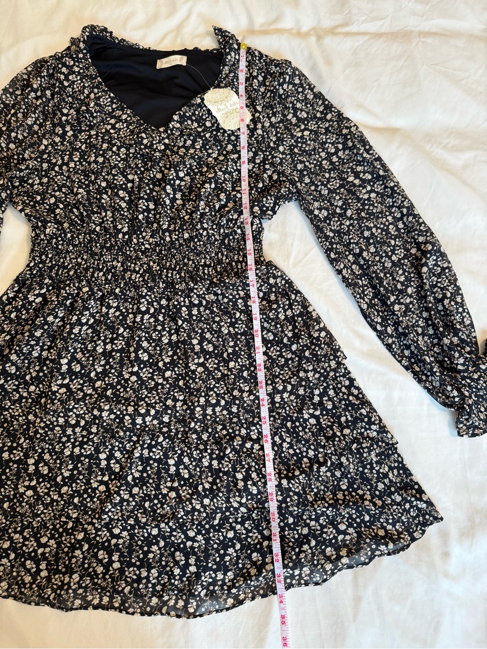 NWT Altar'd State Black and Cream Floral Ruffle Dress Women’s Medium - Picture 7 of 12